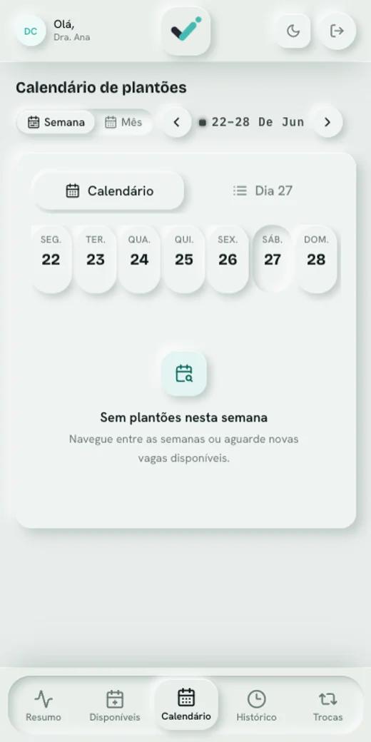 Tela de calendário do Confirma Plantão no Android