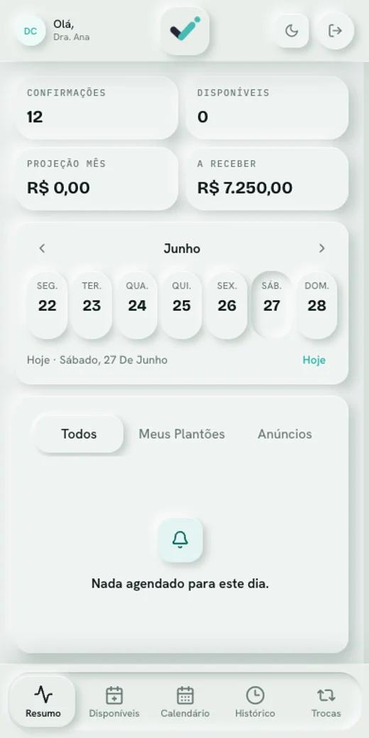 Tela de resumo do Confirma Plantão no Android